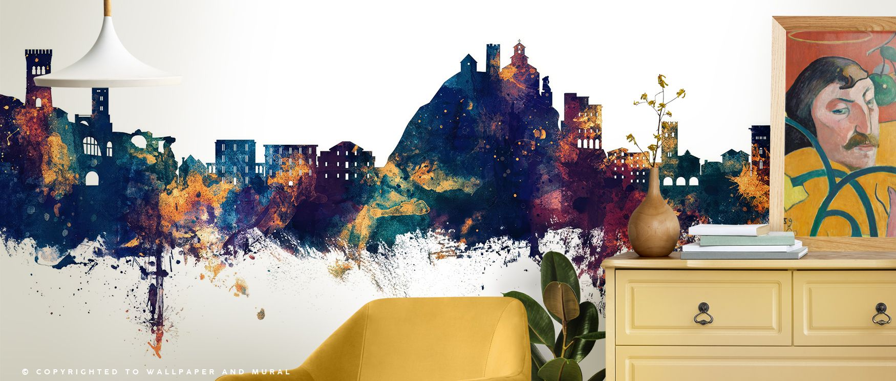 Luminous layers of blue and bronze define Monterosso al Mare Italy Skyline Blue & Bronze Wallpaper, revealing elegance and warmth. The mural glows with balance, reflecting both light and stillness. Each gradient evokes evening harmony, enriching interiors