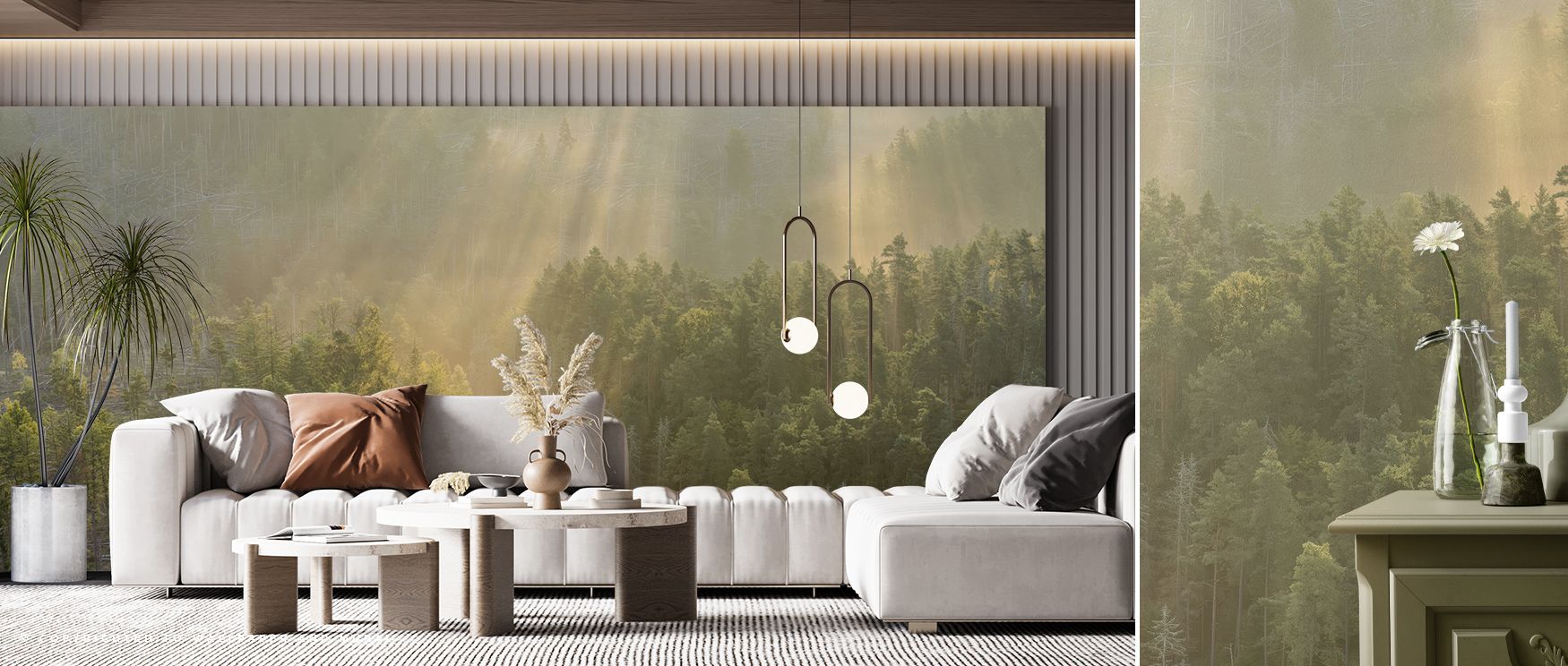 Warm mist drifts through the composition of Morning Fog Wallpaper, bathing surfaces in gentle motion. Each layer breathes calm energy, transforming walls into visual poetry. The mural’s subtle harmony inspires introspection and stillness, filling interior