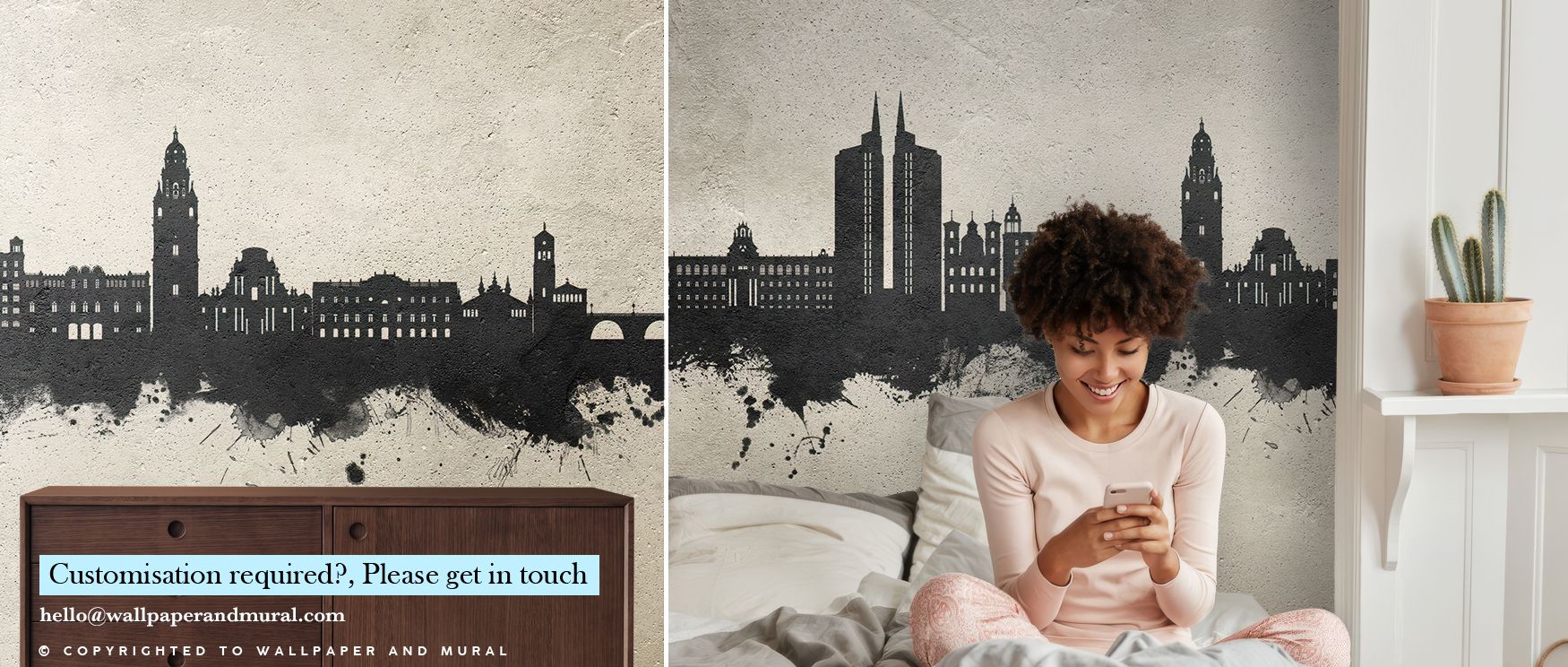 Gradations of misted gray stretch across Murcia Spain Skyline Concrete Wallpaper, revealing precision and fluid contrast. Each silhouette glows gently, adding serenity to interiors. This design balances tone and structure, perfect for spaces that value ha