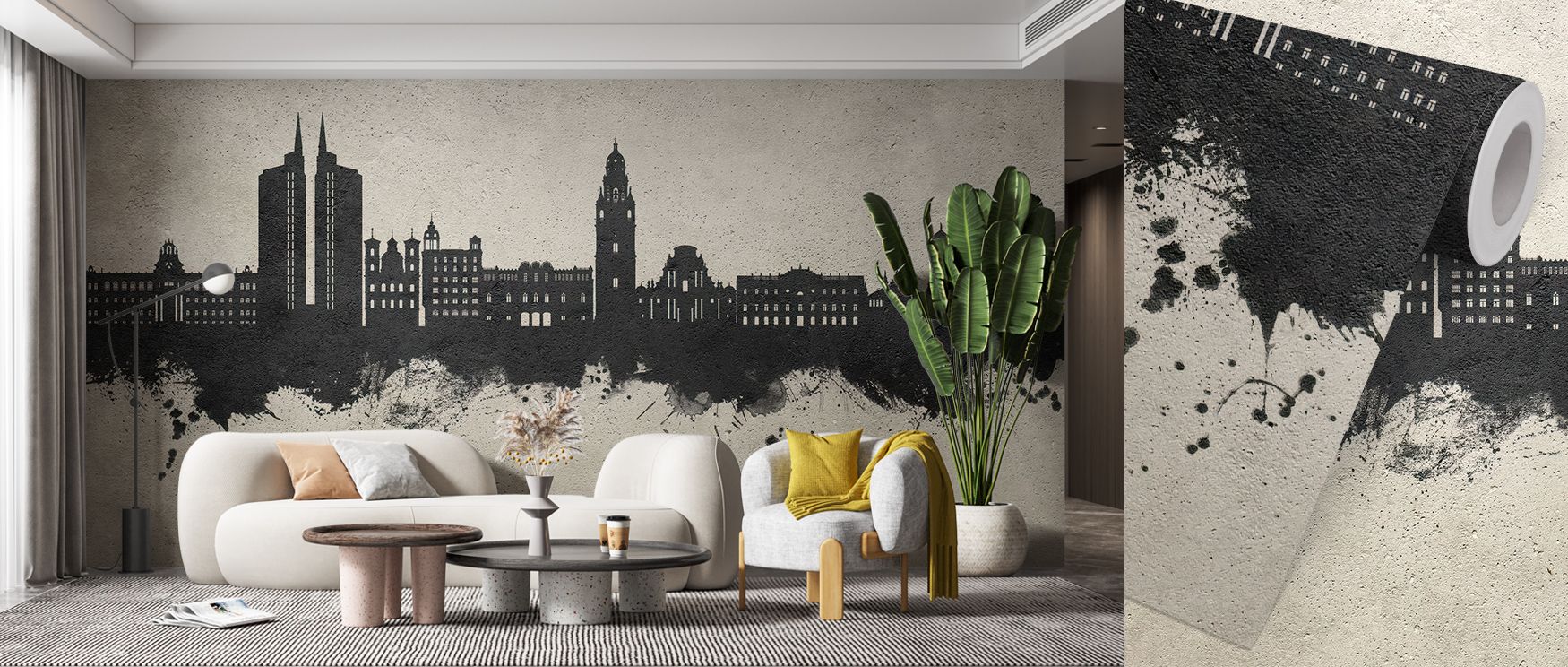 Architectural silhouettes glide across Murcia Spain Skyline Concrete Wallpaper in balanced order, reflecting poise through light and proportion. The mural adds texture and dimension, infusing interiors with calm elegance and contemporary artistry. It beco