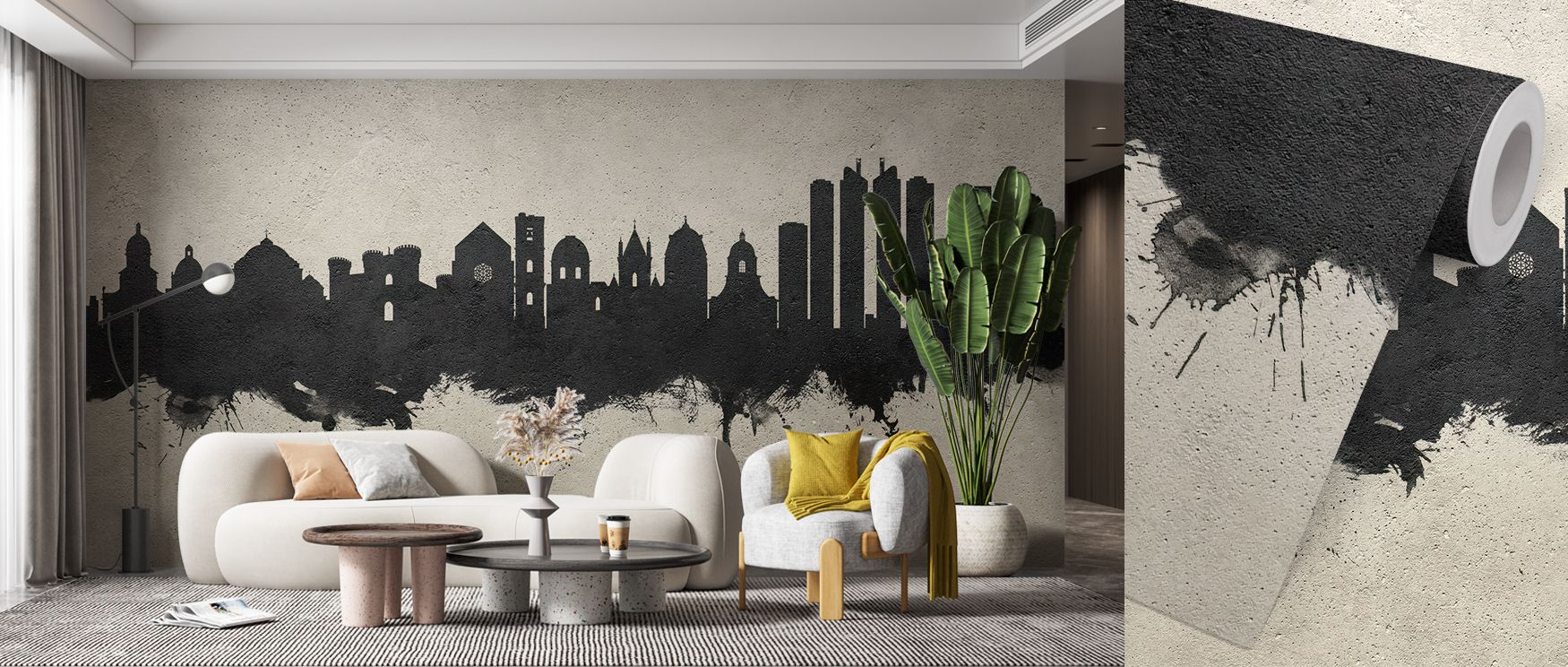 Gradations of pearl and slate light illuminate Naples Italy Skyline Concrete Wallpaper, revealing tone as texture. Each silhouette blends naturally into balanced composition, creating modern depth. The design radiates calm, enriching interiors with sophis