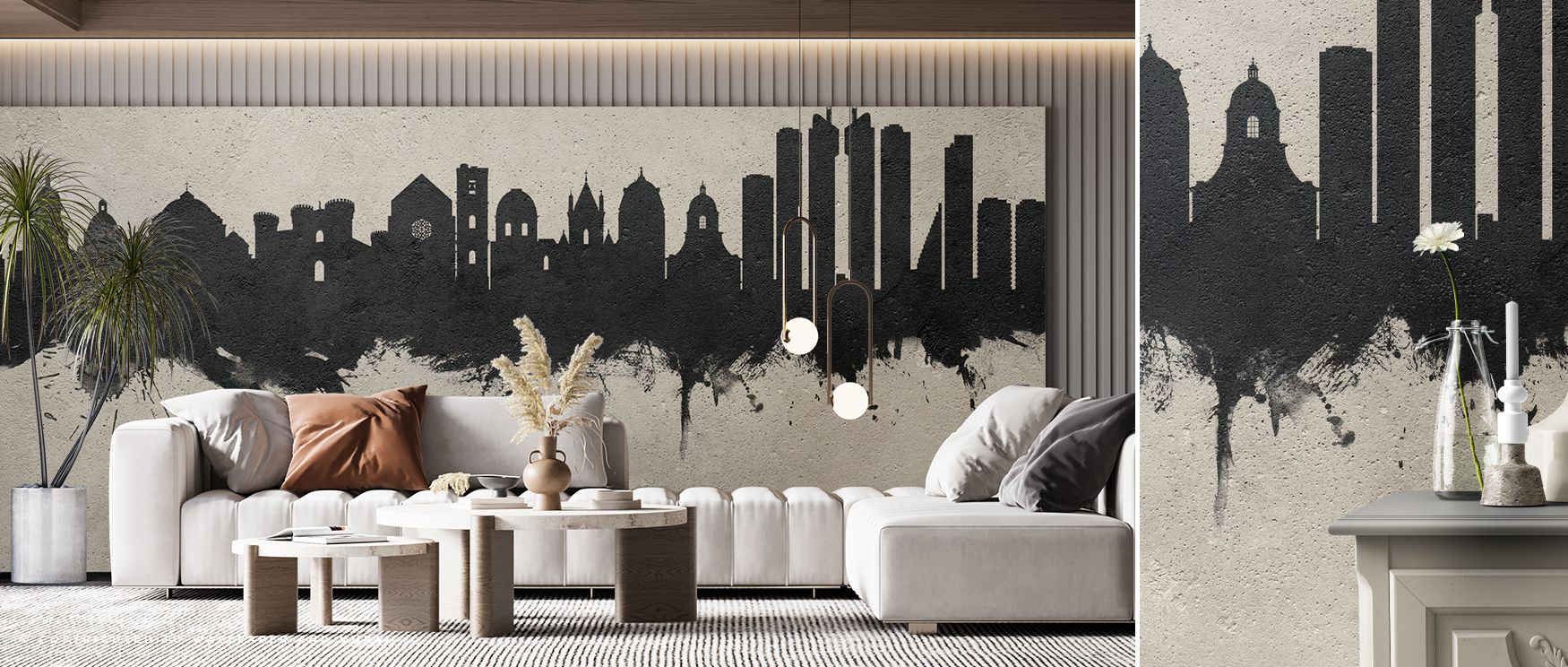 Urban silhouettes emerge through pale concrete hues in Naples Italy Skyline Concrete Wallpaper, reflecting simplicity and poise. Each shape carries dimension and harmony, filling interiors with understated power. The mural captures the duality of strength