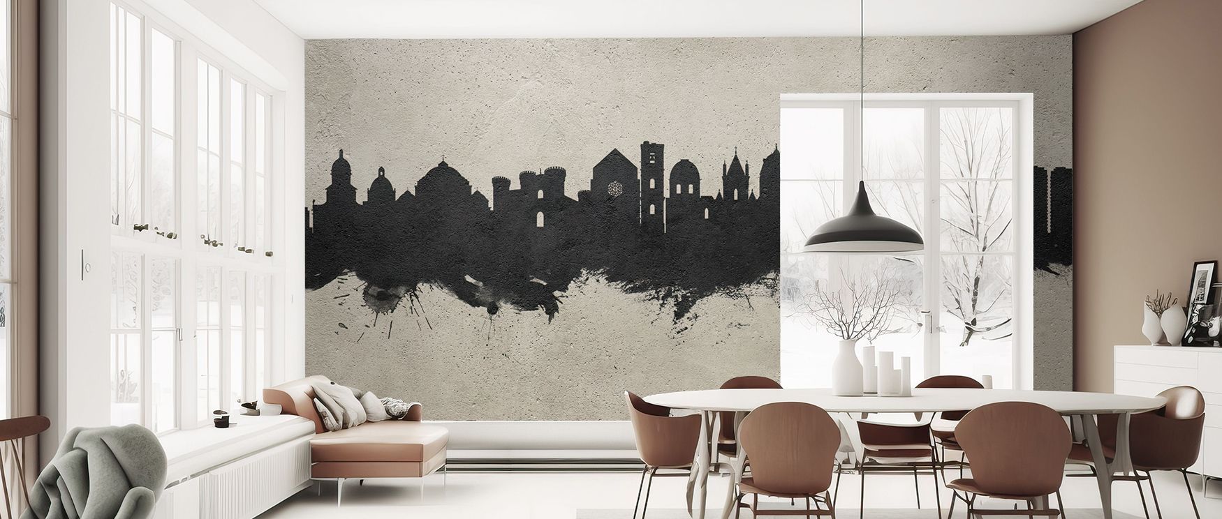 Layered textures in Naples Italy Skyline Concrete Wallpaper express architectural form with compositional clarity. Subtle contrasts suggest movement and balance, creating atmosphere through tone and texture. Perfect for interiors inspired by modern design