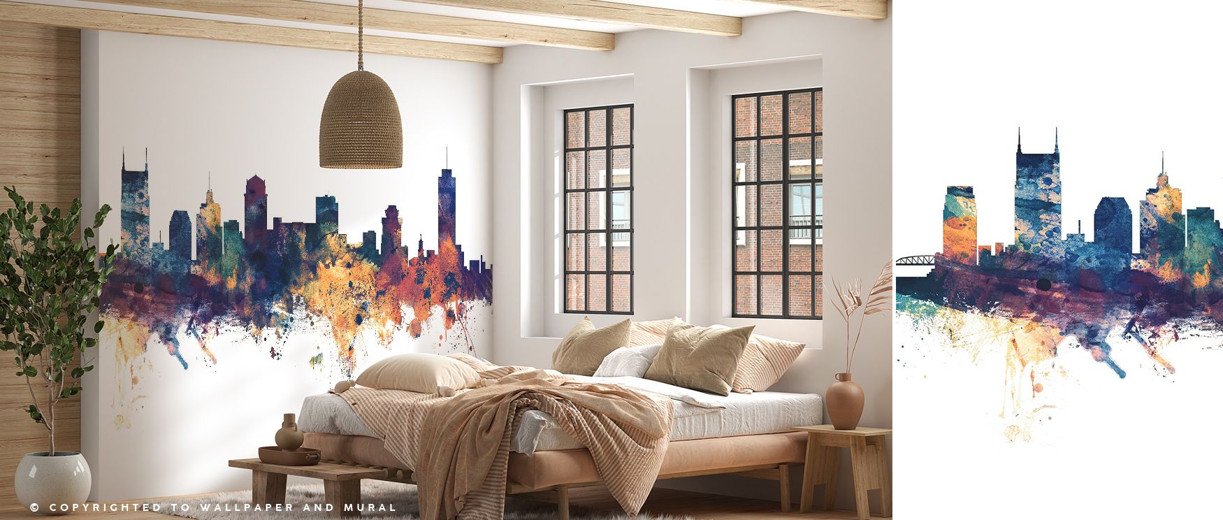 Golden reflections sweep through the skyline in Nashville Tennessee Skyline Blue & Bronze Wallpaper, merging color and light into a tranquil rhythm. The mural’s soft gradients create motion within calm, transforming interiors into radiant environments fil