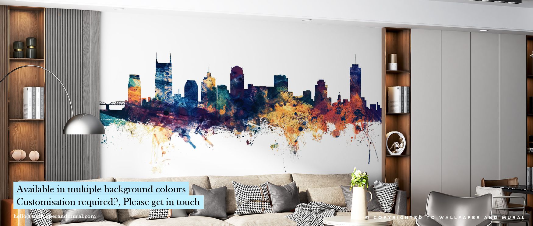 Soft bronze light glows over cool blue fields in Nashville Tennessee Skyline Blue & Bronze Wallpaper, portraying the city in balance and brilliance. Each silhouette conveys rhythm and refinement, adding depth and calm to interiors. The mural creates emoti