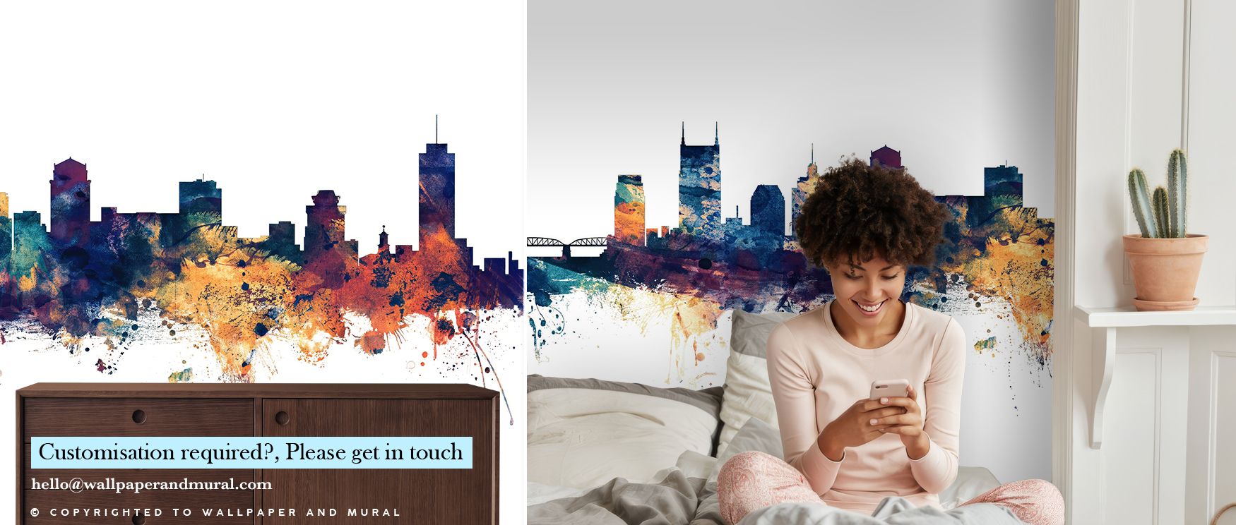 Metallic bronze mingles with oceanic blues in Nashville Tennessee Skyline Blue & Bronze Wallpaper, reflecting the city’s luminous artistry. Each layer flows with light, offering calm movement. The mural enhances interiors with visual serenity, creating at