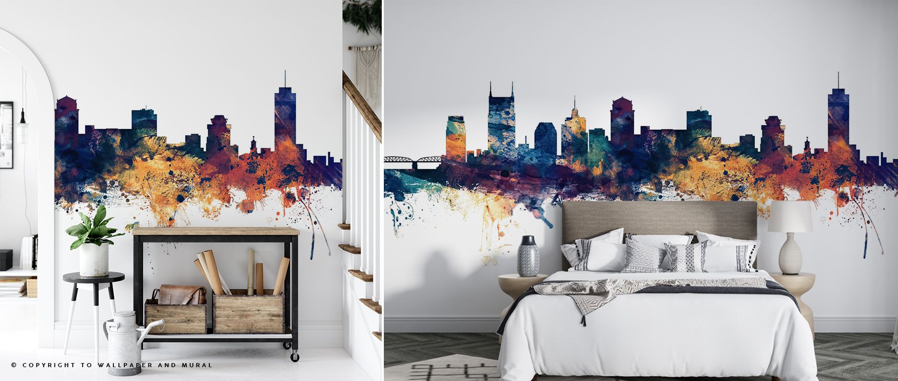 Hues of sapphire and amber blend across Nashville Tennessee Skyline Blue & Bronze Wallpaper, evoking harmony between structure and horizon. The skyline glows softly, enriching interiors with grace. Its tonal interplay adds depth and tranquility, turning m