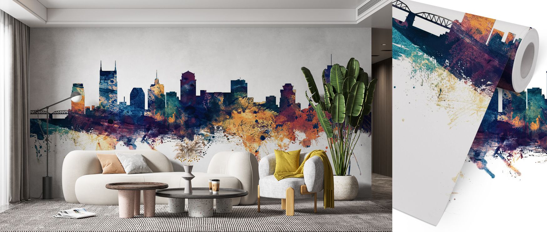Amber tones ripple across the horizon in Nashville Tennessee Skyline Blue & Bronze Wallpaper, adding calm sophistication to city contours. Each transition conveys atmosphere and reflection, perfect for interiors seeking balance and creativity. The mural c