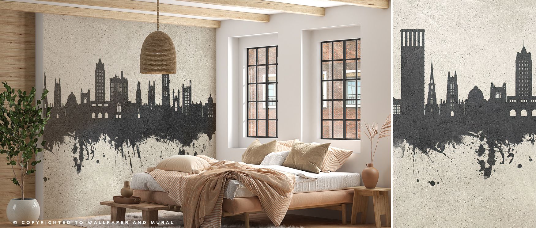 Gentle shadows move through New Haven Connecticut Skyline Concrete Wallpaper, creating depth within a palette of urban sophistication. Each building emerges with purpose and stillness, evoking strength through simplicity. The mural transforms spaces with 