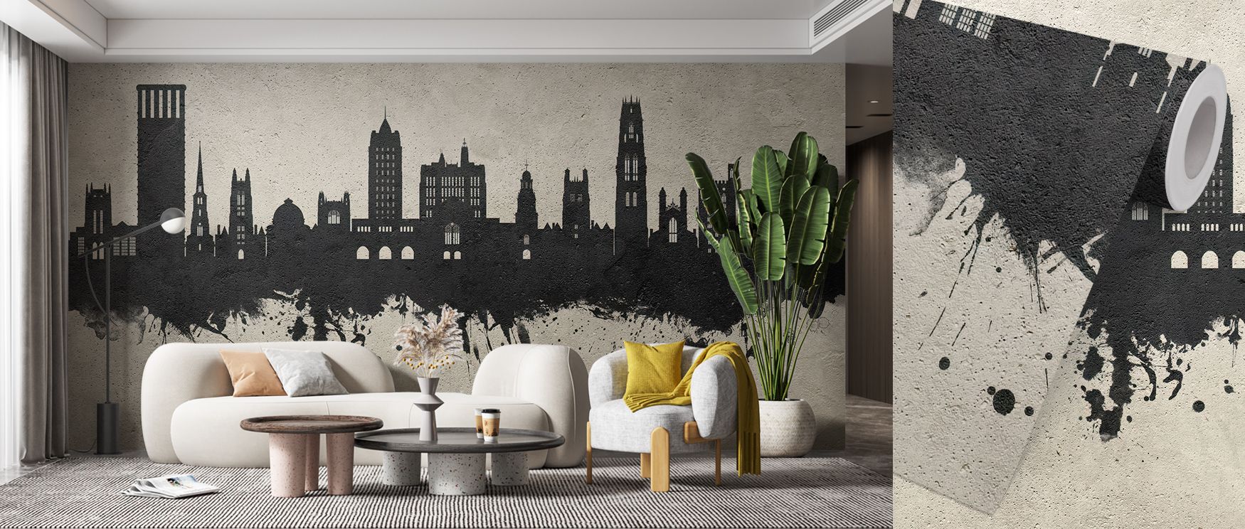 Gradations of fog and light drift through New Haven Connecticut Skyline Concrete Wallpaper, creating visual stillness. The mural feels both bold and delicate, reflecting modernism through balance. It enriches interiors with a sense of structure, calm, and