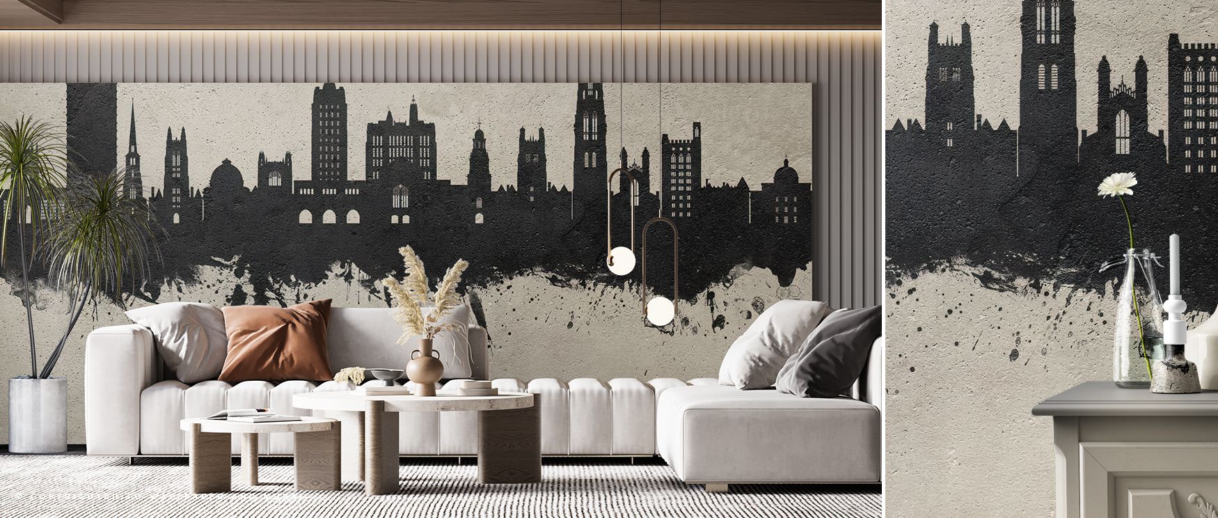 Refined tones of concrete gray define New Haven Connecticut Skyline Concrete Wallpaper, offering composure and artistry. The design’s texture creates quiet rhythm, turning walls into modern landscapes of form and balance. Perfect for interiors seeking lig