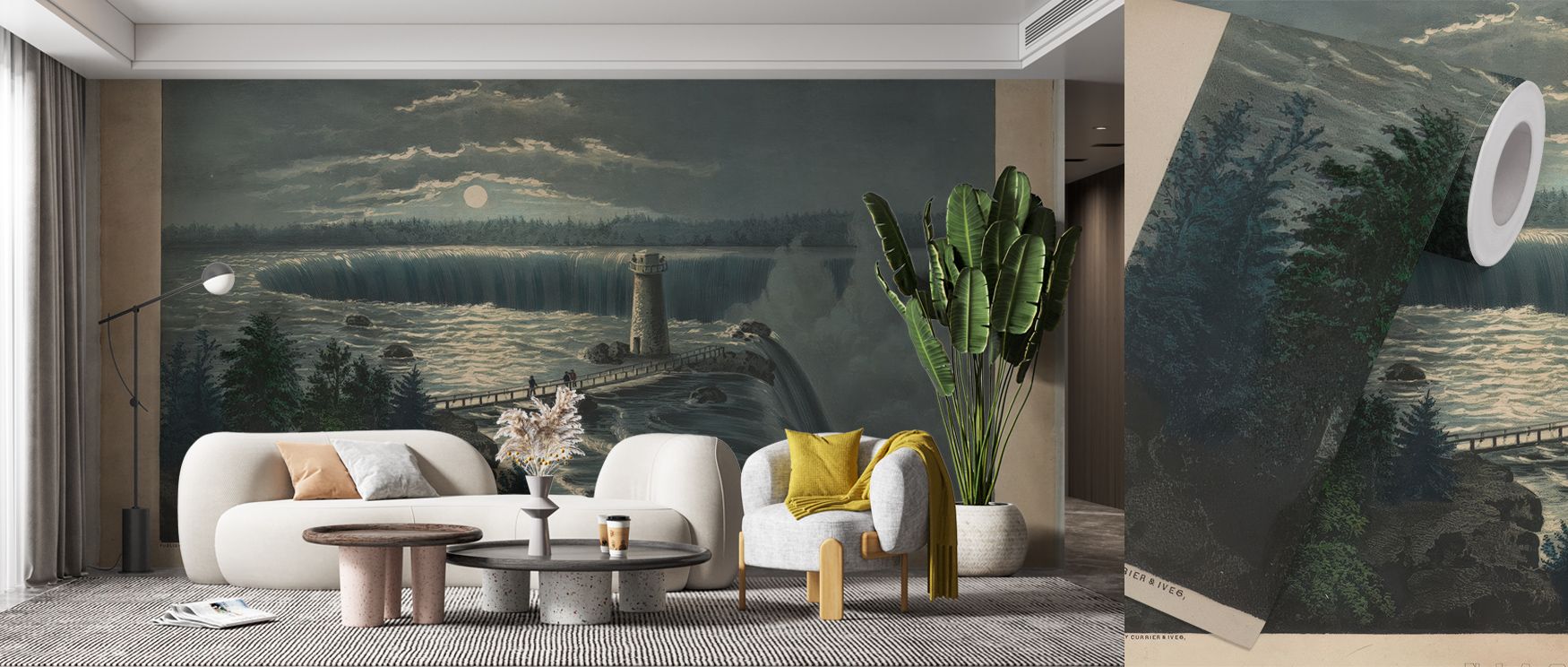 Veils of mist and light trace Niagara Falls 1860 Wallpaper, evoking a scene of strength and stillness. The mural captures water’s rhythm through historic artistry, enhancing interiors with grace and quiet beauty. Each tone adds emotion and presence, invit