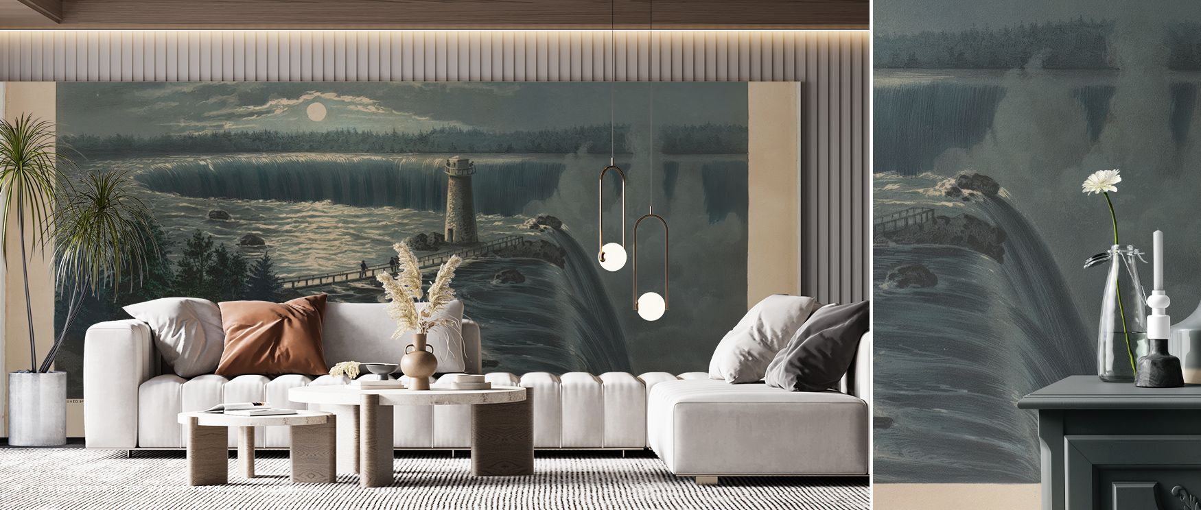 Engraved lines flow gracefully across Niagara Falls 1860 Wallpaper, creating a sense of timeless movement. The mural radiates craftsmanship and serenity, turning interiors into peaceful tributes to nature’s grandeur. It reflects harmony between design and