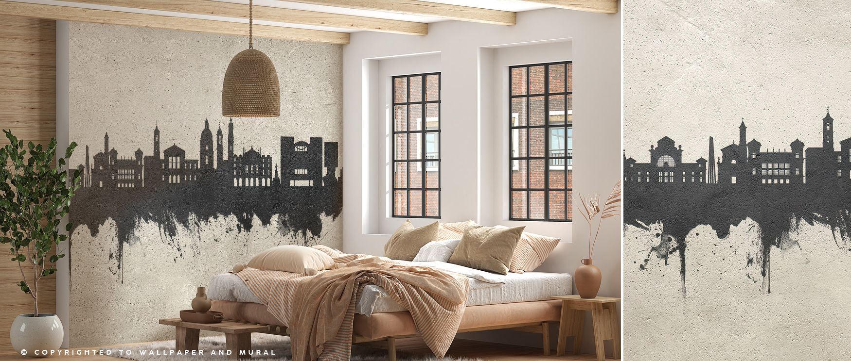 Shades of pearl and stone blend through Nice France Skyline Concrete Wallpaper, capturing the tranquility of modern architecture. Each silhouette glows with simplicity, conveying order and calm. The mural enhances interiors with compositional purity, turn