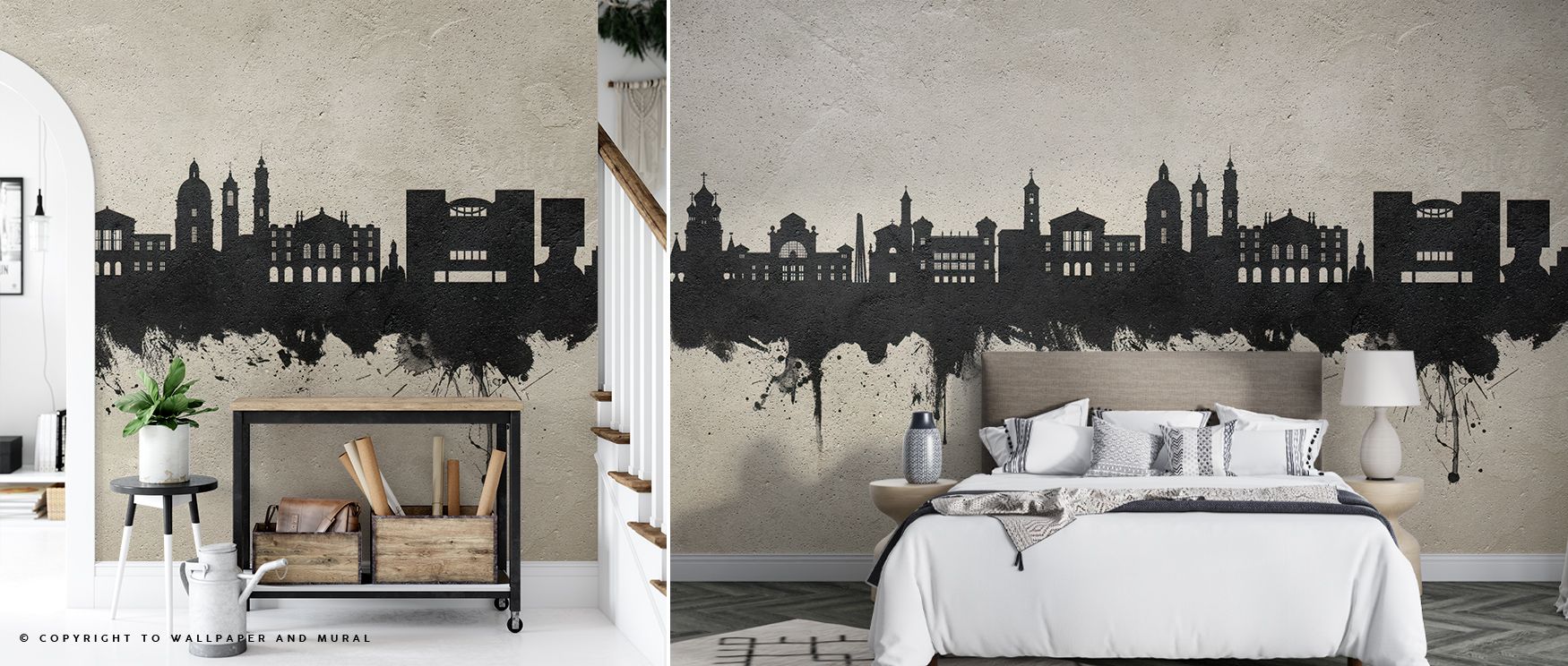 Urban silhouettes glide across misted gray fields in Nice France Skyline Concrete Wallpaper, reflecting balance and tranquility. Each structure conveys motion within stillness, capturing the artistry of modern minimalism. The mural’s gentle tone enhances 