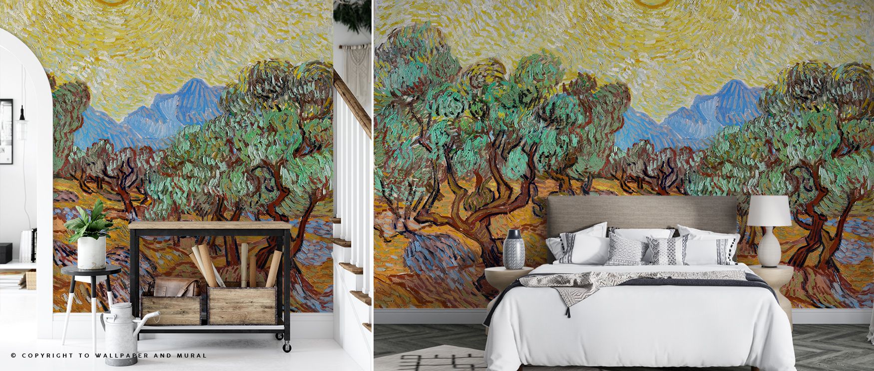 Gentle shadows play across Olive Trees Wallpaper, capturing the poetry of sunlight and foliage. The mural conveys simplicity and balance, offering interiors serenity and flow. Each detail reflects life’s calm pace, adding atmosphere and natural grace thro
