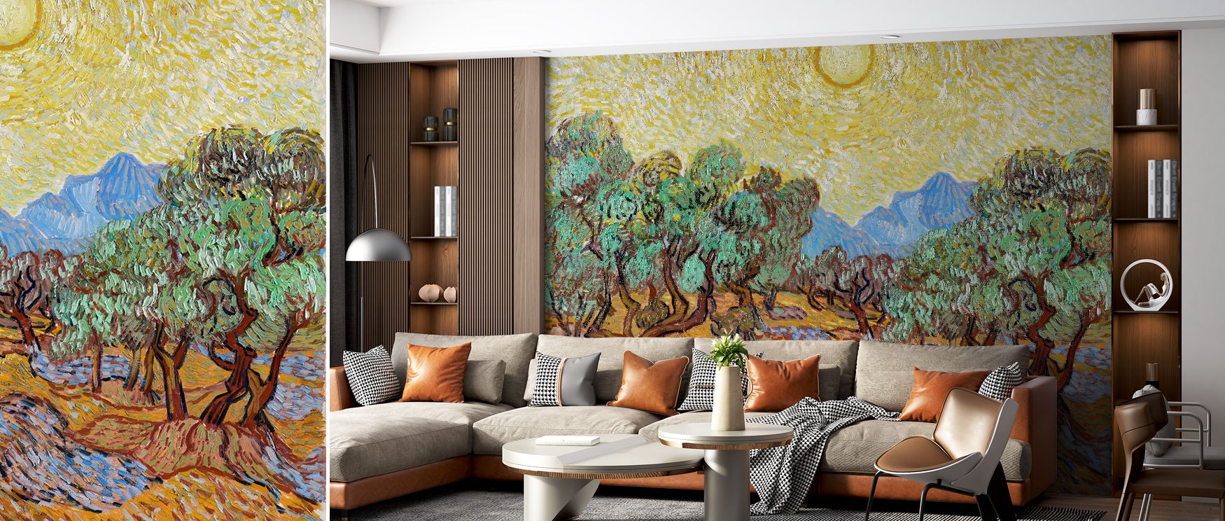 Slender olive branches stretch across Olive Trees Wallpaper, conveying flow and continuity. Each detail breathes light and grace, enhancing interiors with atmosphere. The mural celebrates balance and composure, ideal for homes seeking nature’s warmth and 