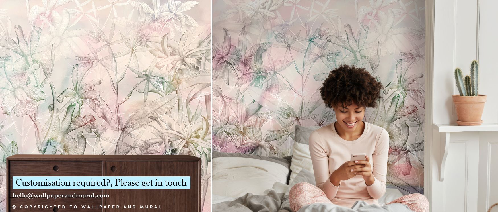 Gentle ivory blooms drift through Orchid Mirage Wallpaper, their curves captured in delicate rhythm. The mural radiates calm movement, blending natural form and subtle tone. It adds softness and refinement to interiors, inviting a serene atmosphere filled