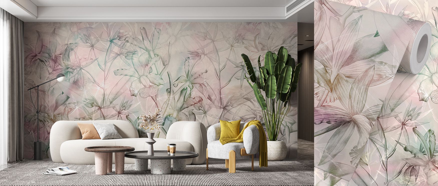 Silky orchids bloom across Orchid Mirage Wallpaper, offering serenity through natural rhythm. Each blossom unfolds gently, capturing calm and beauty. The mural’s tone evokes light and emotion, enriching interiors with refined texture and grace that merge 