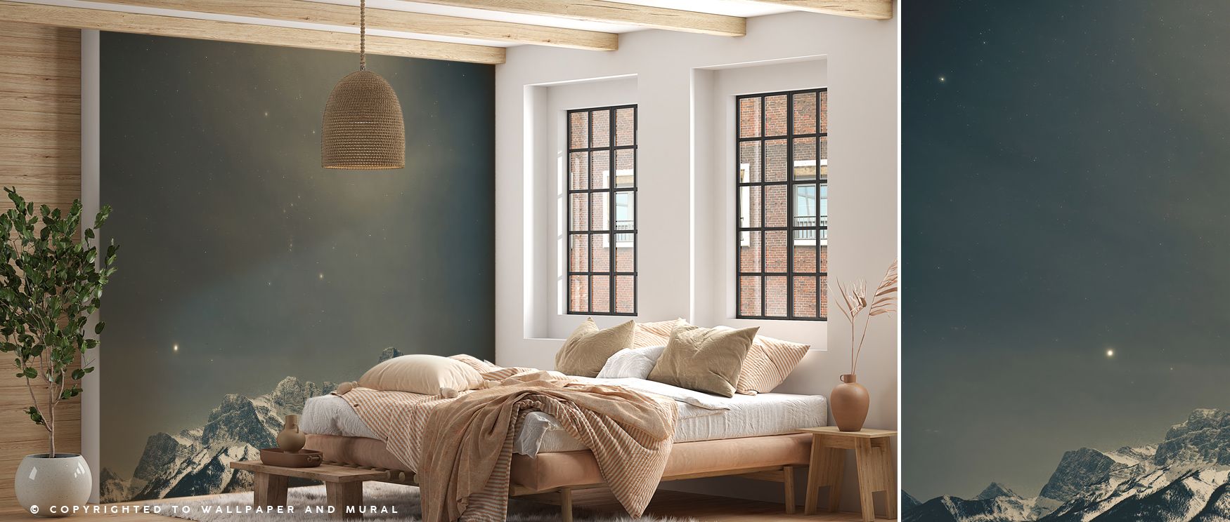 Starlit constellations shimmer across Orion Dark Wallpaper, glowing gently through layers of black and indigo. Each spark captures distance and calm. The mural conveys cosmic serenity, enriching interiors with depth, atmosphere, and reflection that evokes