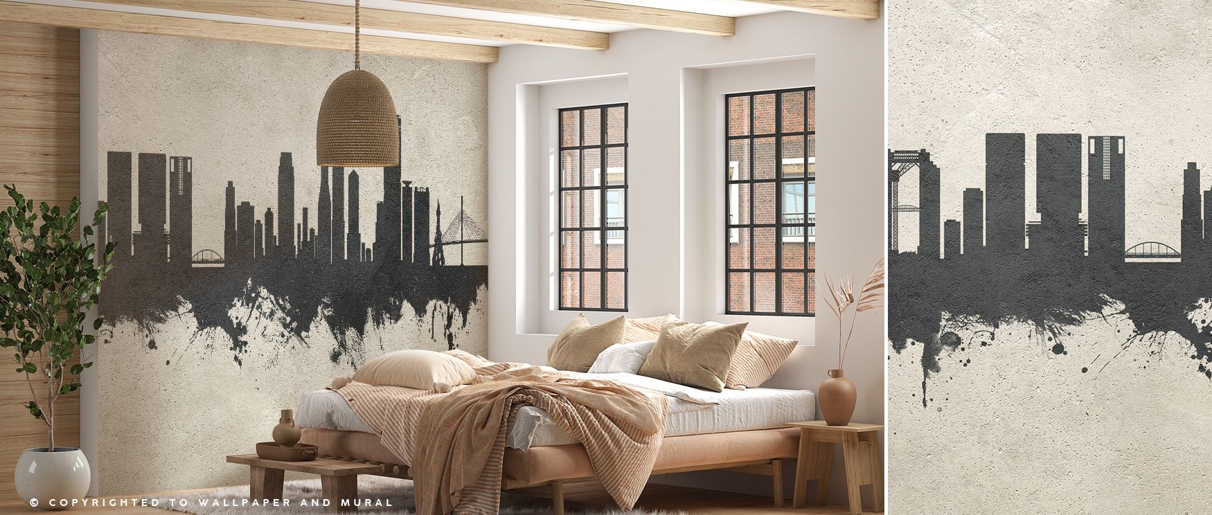 Delicate shades of ash and silver move through Osaka Skyline Concrete Wallpaper, portraying the skyline in graceful stillness. Each line feels sculpted in light, reflecting purity of form. The design enriches interiors with calm texture and refined compos