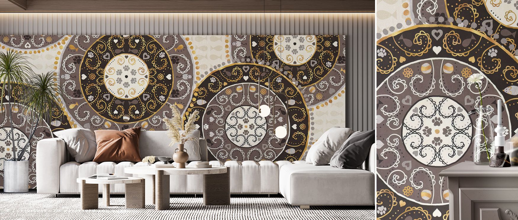 Light and line intertwine across Otomi Cats VI Light Neutral Wallpaper, forming fluid feline silhouettes. The mural captures happiness through structure, filling interiors with cheerful rhythm. Each element enhances warmth and connection, perfect for spac