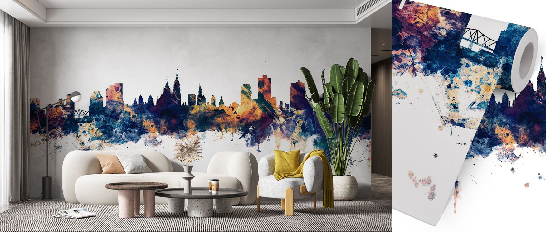 Hues of steel and gold ripple through Ottawa Canada Skyline Blue & Bronze Wallpaper, reflecting balance and depth. Each contour glows softly, merging contrast and calm. The design enhances interiors with serenity and sophistication, blending modern rhythm