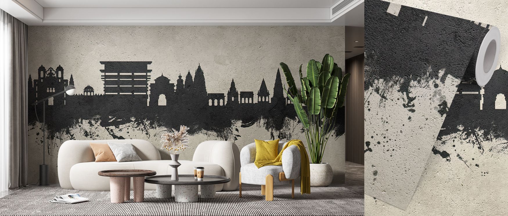 Soft shadows glide across Pandharpur India Skyline Concrete Wallpaper, revealing structure and poise. Each form adds depth and rhythm, bringing compositional elegance to interiors. The mural captures the essence of modern calm, reflecting beauty through r