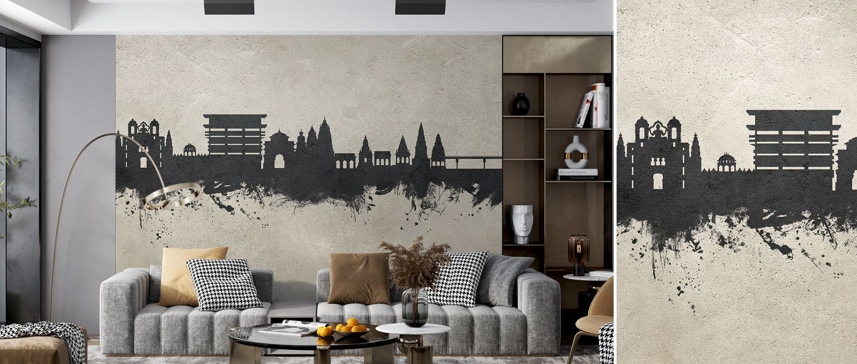 Layers of soft concrete texture flow through Pandharpur India Skyline Concrete Wallpaper, blending architecture and calm tone. Each line exudes modern rhythm, adding peace and strength. The mural brings balance to interiors, capturing structural elegance 