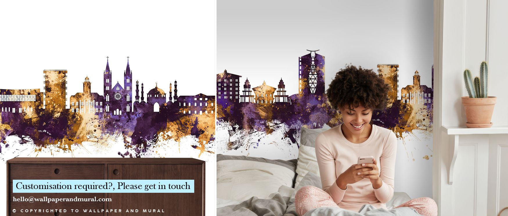 Radiant purple shadows meet golden illumination in Paramaribo Suriname Skyline Purple & Gold Wallpaper, expressing balance between strength and grace. The mural brings warmth and structure, enhancing interiors with composure and symmetry through light har