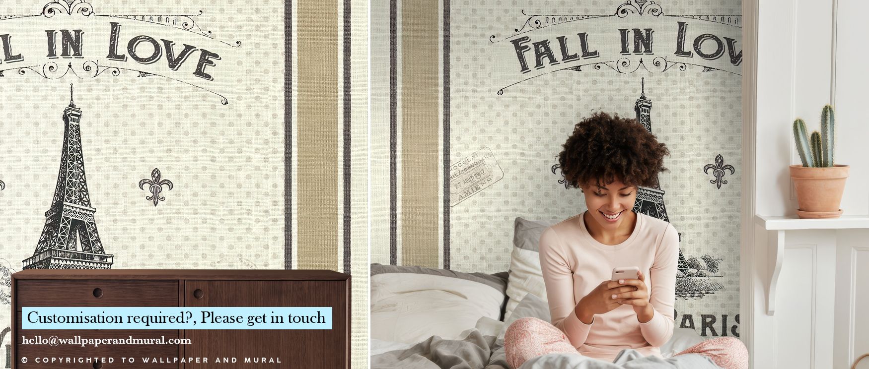 Warm pastel hues ripple through Paris Love Wallpaper, reflecting harmony and tenderness. Each motif adds texture and movement, bringing intimacy to interiors. The mural radiates composure and affection, creating spaces of quiet beauty through emotional ba