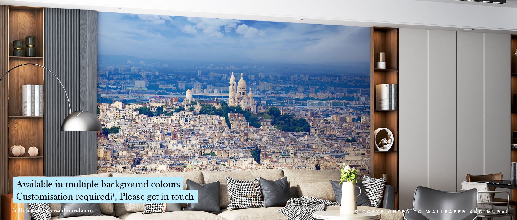 Golden reflections ripple across Paris Skyline and Sacré Coeur Wallpaper, expressing tone and texture. Each layer glows with calm motion, portraying the city’s balance. The mural transforms interiors into harmonious spaces, evoking timeless design serenit