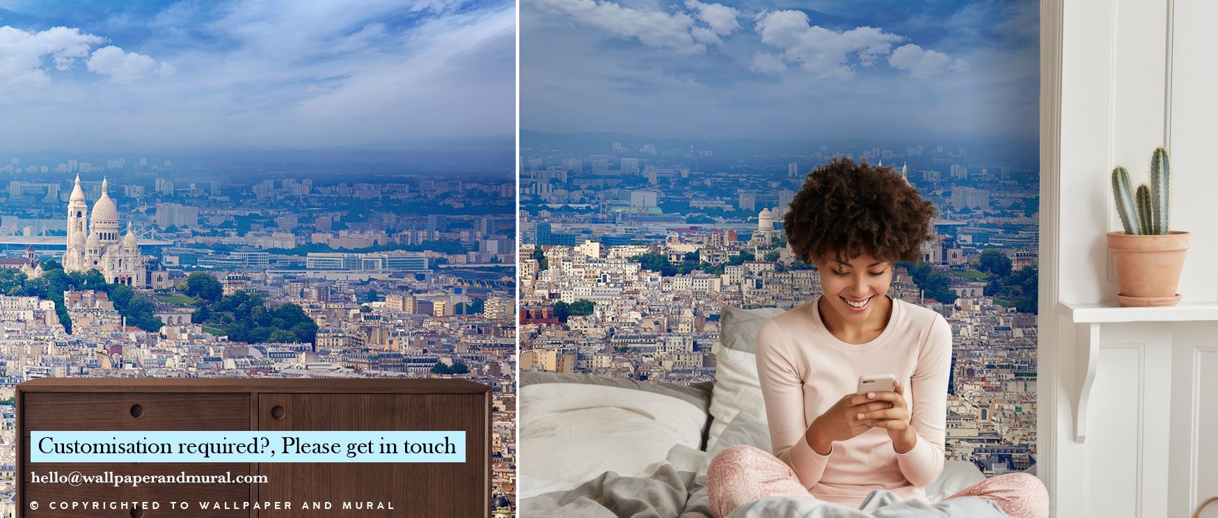 Soft dusk gradients define Paris Skyline and Sacré Coeur Wallpaper, creating depth and movement. Each detail carries rhythm and proportion, filling interiors with subtle grandeur. The mural expresses warmth and modern elegance, turning spaces into contemp