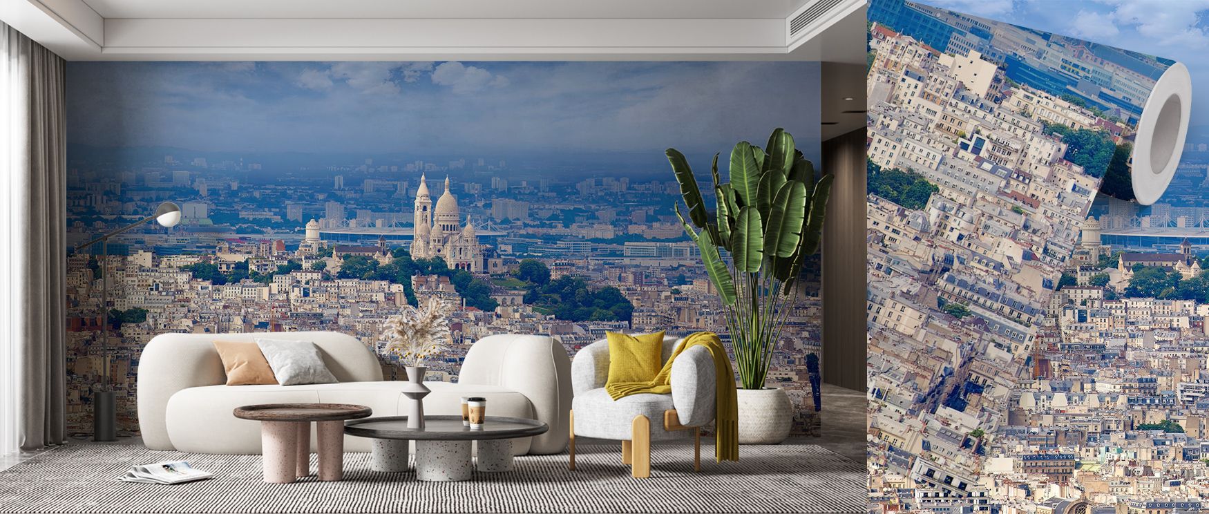 Light silver layers glide through Paris Skyline and Sacré Coeur Wallpaper, conveying motion and precision. Each building emerges with grace and order, turning interiors into serene landscapes. The mural radiates clarity and stillness, blending tone and pr