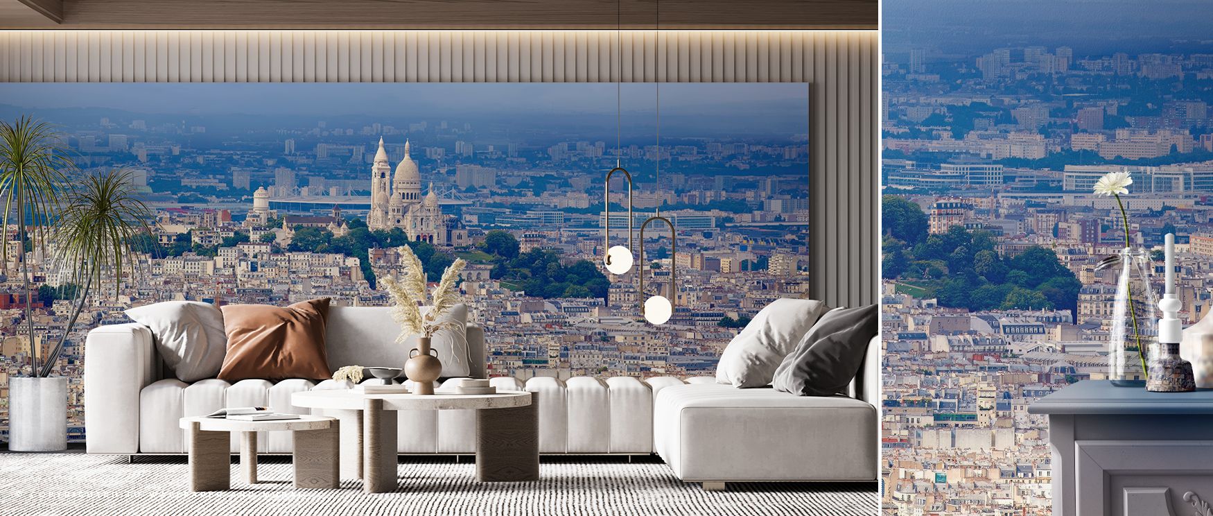 Gentle reflections of light play across Paris Skyline and Sacré Coeur Wallpaper, creating rhythm between architecture and air. Each contour reveals elegance and depth, enriching interiors with calm structure. The mural embodies poise and tranquility throu