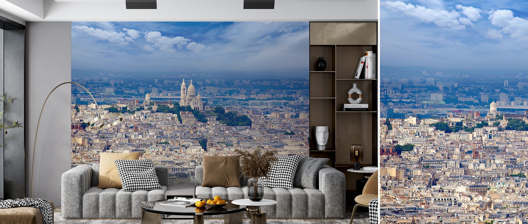 Delicate shadows and muted highlights define Paris Skyline and Sacré Coeur Wallpaper, forming still rhythm. Each structure stands poised in balance, offering peace and beauty. The mural reflects architectural grace, filling interiors with light, refinemen