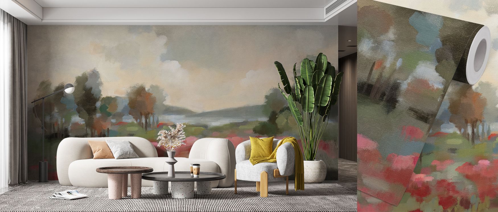 Soft shadows stretch across Path to the Lake Wallpaper, reflecting rhythm and continuity. Each tone merges seamlessly, creating flow. The mural enhances interiors with grounded beauty and calm, offering connection to nature’s stillness through serene comp