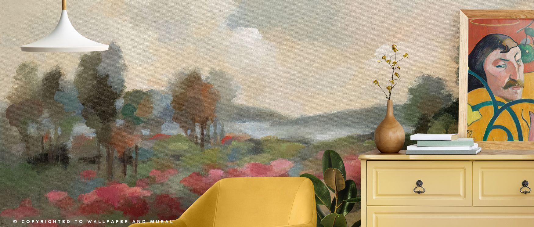 Warm dusk tones blend through Path to the Lake Wallpaper, creating visual depth. Each transition suggests calm motion, offering reflection. The mural enriches interiors with dimension and tone, expressing the peaceful balance of natural space through colo
