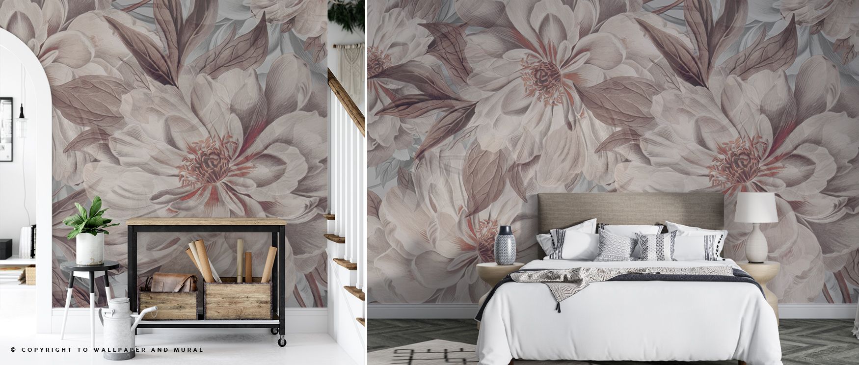 Pale rose and soft ivory hues ripple through Peony Study – Pink Oyster Wallpaper, revealing gentle harmony. Each detail radiates proportion and tenderness. The mural adds composure to interiors, embodying the essence of floral balance and timeless beauty 