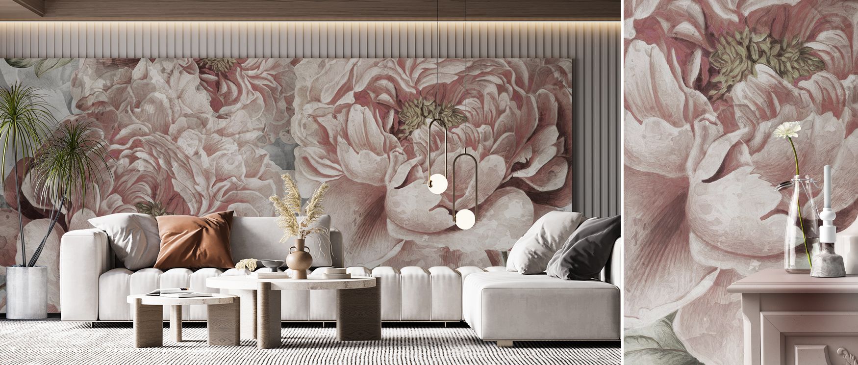 Radiant pastel shades bloom within the Pions Dream Wallpaper, giving each petal a luminous quality that reflects gentle artistry. The mural creates a connection to nature’s grace, enriching rooms with calm balance and delicate allure. 