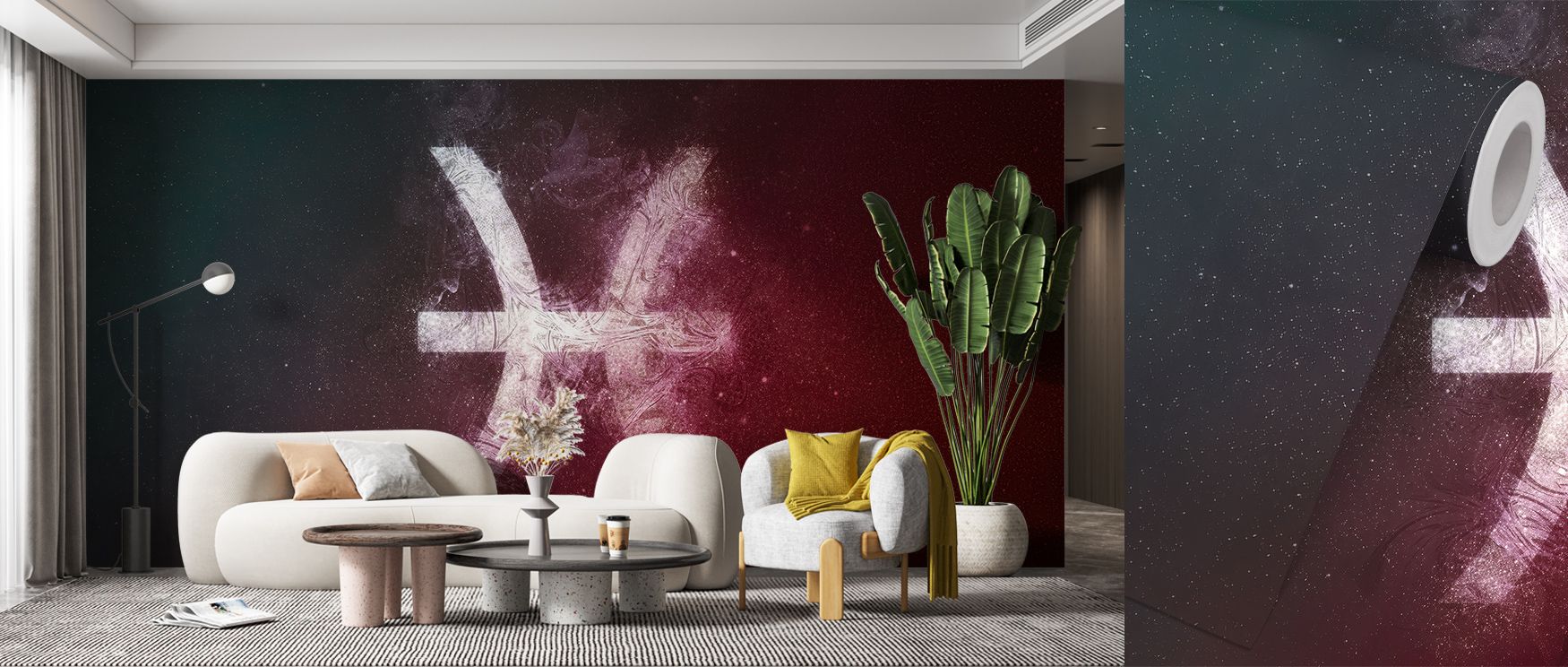 Constellations of Pisces shimmer within deep blues across Pisces Zodiac of Stars Wallpaper, radiating mystique and balance. Each star aligns gracefully, enriching interiors with proportion and stillness through luminous cosmic rhythm. 