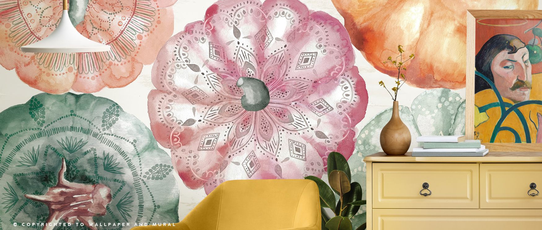 Soft bronze and ochre tones glide through Pumpkin Haze Wallpaper, forming compositional clarity. Each layer moves with grace, creating balance. The mural enriches interiors with light and rhythm, offering visual serenity and warmth through tone. 