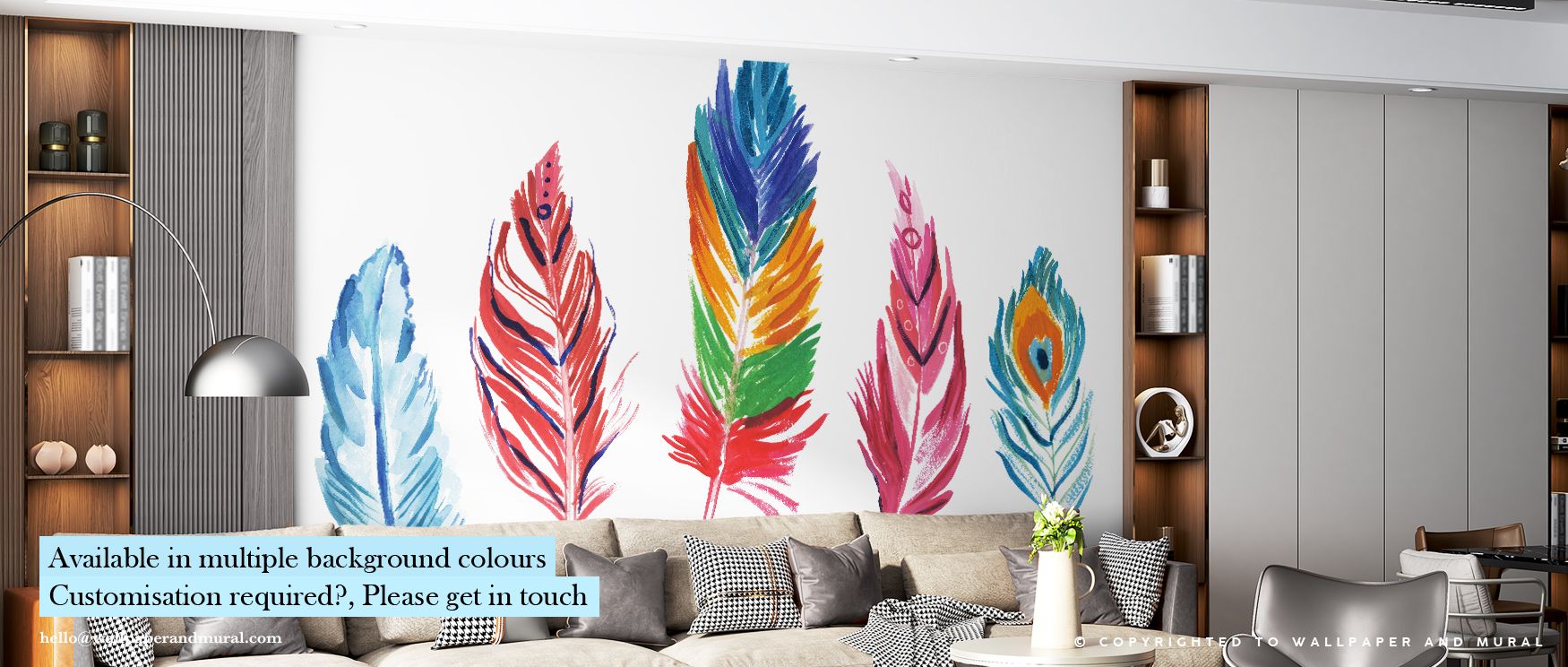 Within Rainbow Feathers IV Wallpaper, artistry meets emotion—each plume shaped by radiant hues that glow softly against luminous white grounds. Light refracts across the layered paint, suggesting freedom and optimism while infusing living interiors with i