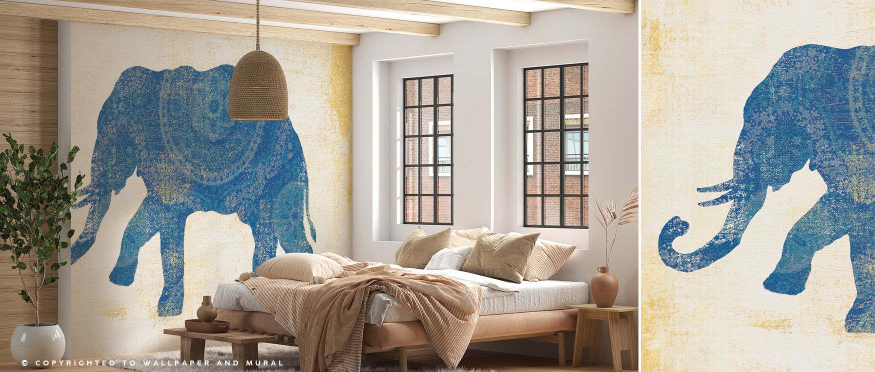 Raja Elephant II Wallpaper embodies regal strength through its rhythmic alignment of elephants and embellishments. Soft golden light bathes each contour, creating calm majesty ideal for interiors seeking refinement and cultural storytelling wrapped in art
