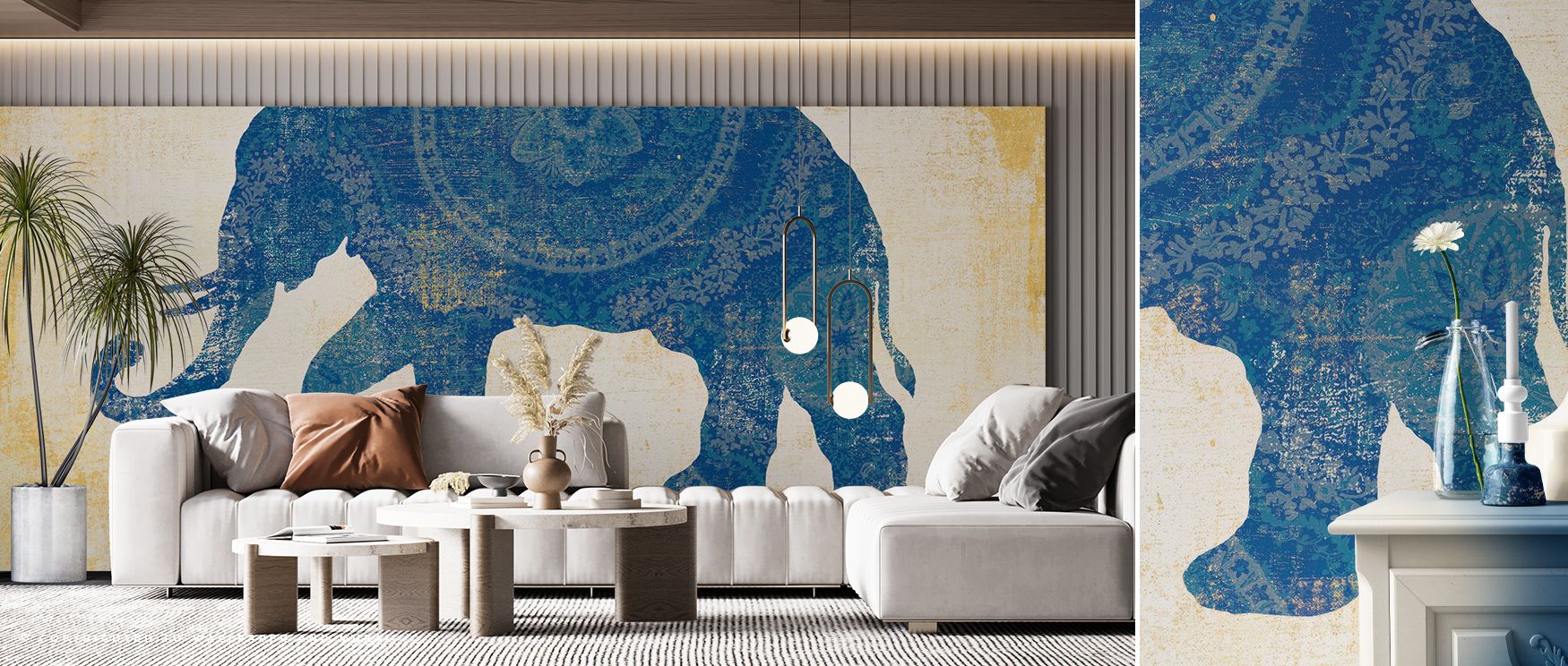 The splendour of Raja Elephant II Wallpaper lies in its harmony—each elephant rendered in metallic nuance and poised grace. Light reveals subtle depth, inviting interiors to embrace serenity, beauty, and a touch of royal nostalgia in balanced design. 