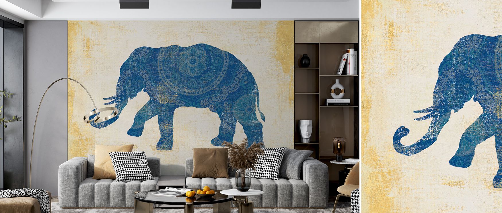 Through regal motifs and serene repetition, Raja Elephant II Wallpaper evokes timeless splendour. Each elephant embodies harmony between nature and artistry, enriching sophisticated interiors with depth, calm, and enduring beauty across softly glowing ton