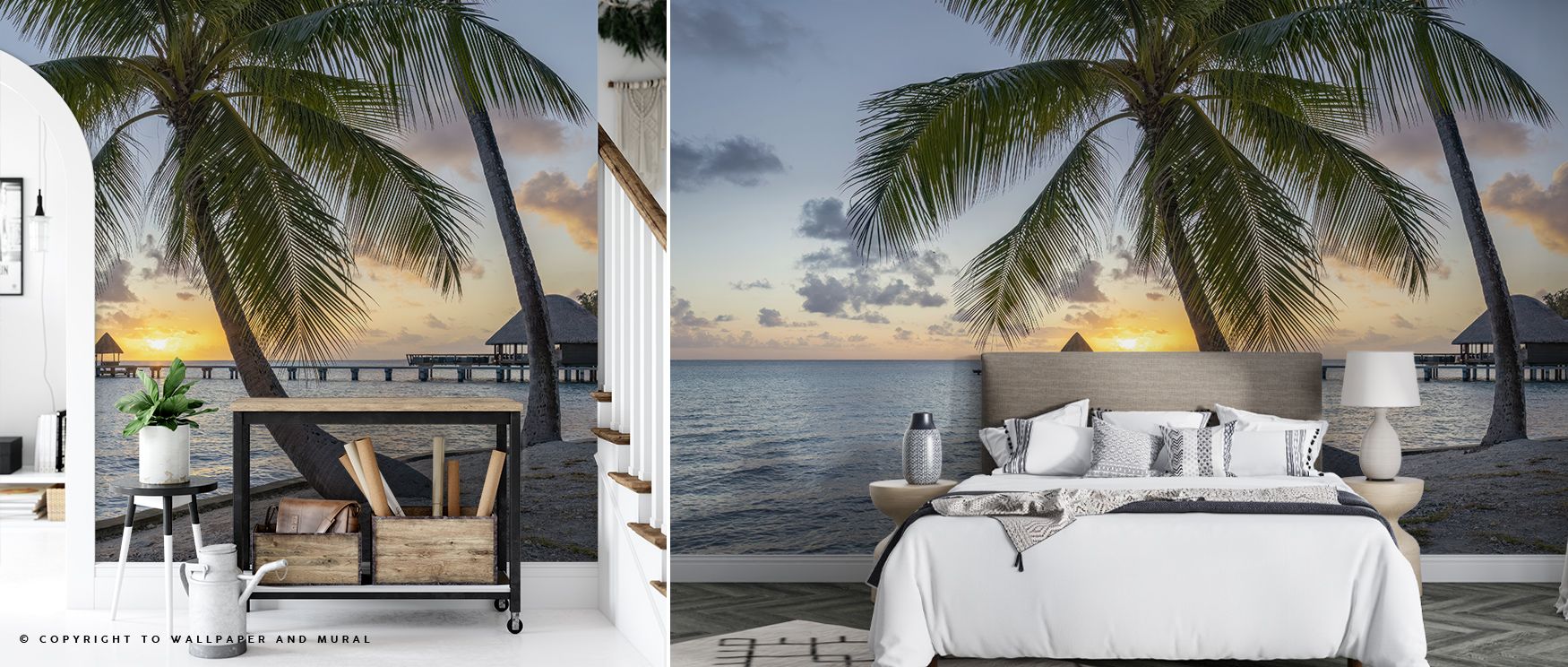 The Rangiroa Sunset Wallpaper portrays a tropical paradise suspended in evening glow, its colors moving like whispers across the sea. Perfect for serene spaces, it enriches interiors with an effortless blend of vibrancy and grace. 