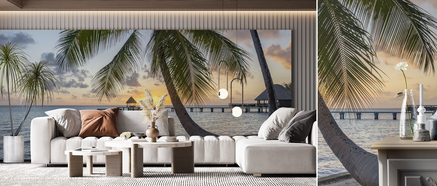 Rangiroa Sunset shines with a luminous beauty that captures fleeting moments of paradise. Its radiant hues unfold slowly, filling modern interiors with soothing coastal character and golden ambience. 
