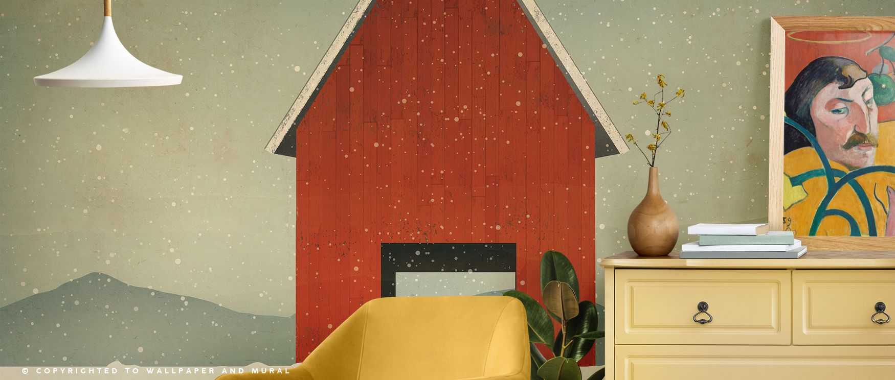 Hues of ruby and silver light dance across Red Barn Winter Wallpaper, expressing stillness and proportion. Each layer adds warmth, creating harmony. The mural transforms interiors with peace and compositional depth through soft design tone naturally. 