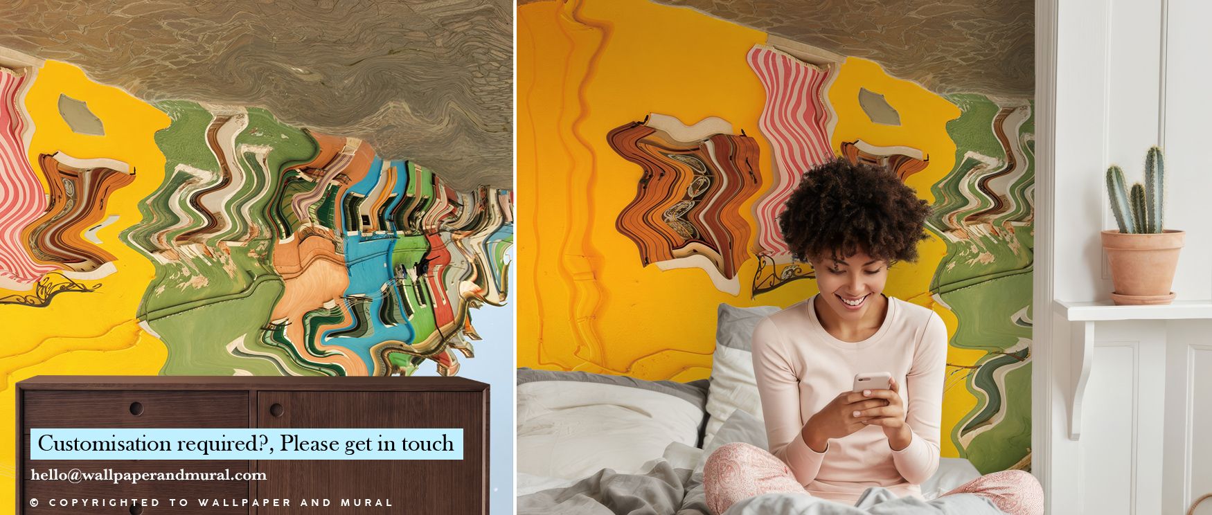 Vibrant hues of pink, green, and azure drift through Reflections of Burano VI Wallpaper, capturing water’s motion. Each ripple reflects artistry, filling interiors with radiance and depth through harmonious tone and compositional rhythm. 